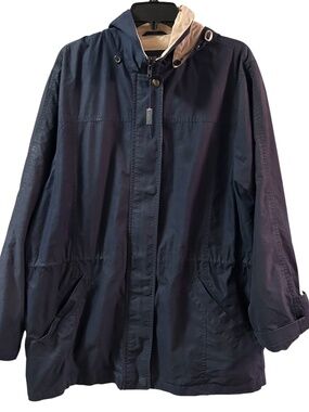 Women's Navy Blue London Fog Mid-Length Fully Lined Rain Coat Size L